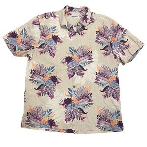 Tommy Bahama Island Zone Button Down Hawaiian Floral All Over Print Silk Shirt L